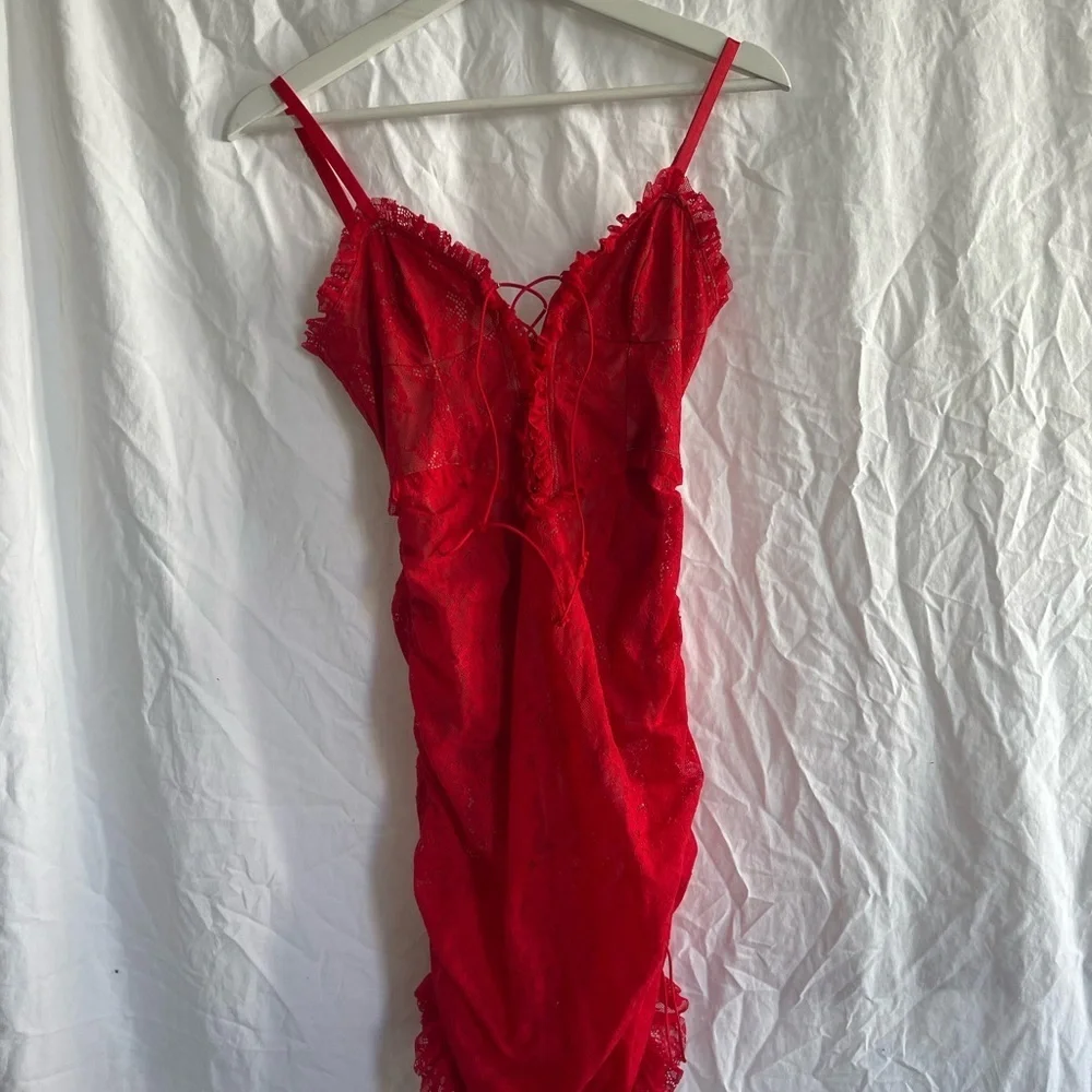 For Love And Lemons red gracie high low lace slip dress Size Small